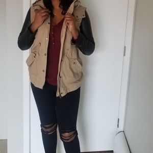 Cargo Jacket with Leather Sleeves